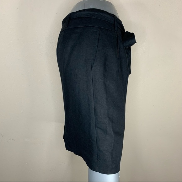 Size 10 Petite Ann Taylor LOFT Black Linen Blend Pencil Skirt Lined Belted - Picture 2 of 6